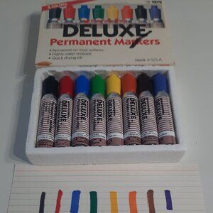Vintage Sanford Deluxe Permanent Markers 10078 - 8 Marker Package Strong Smell